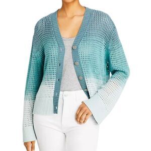 New ATM Anthony Thomas Melillo Ombre Open-Knit Cardigan Sweater Blue Medium